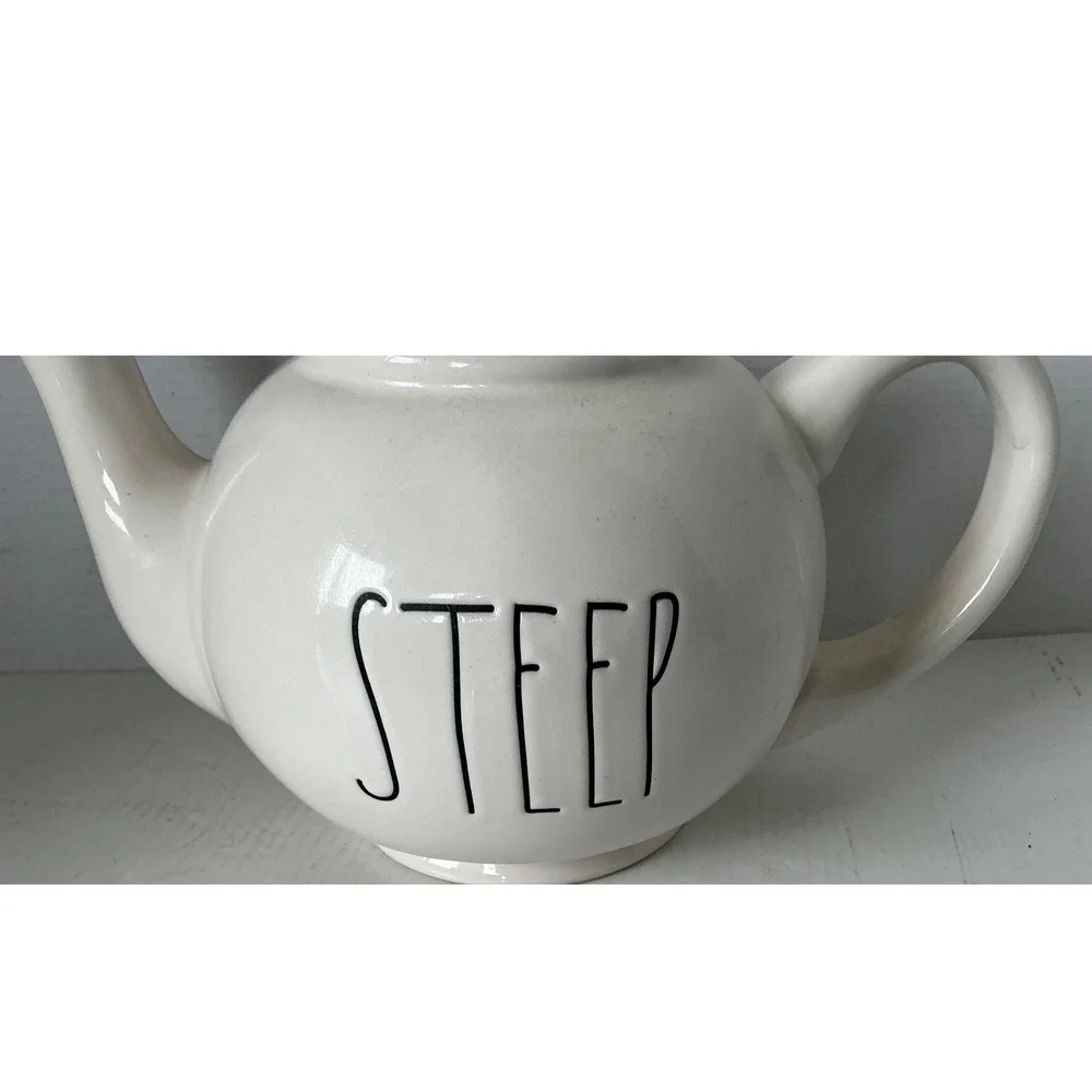 Rae Dunn STEEP Ceramic Teapot Farmhouse Style Cream White Large Tea Pot